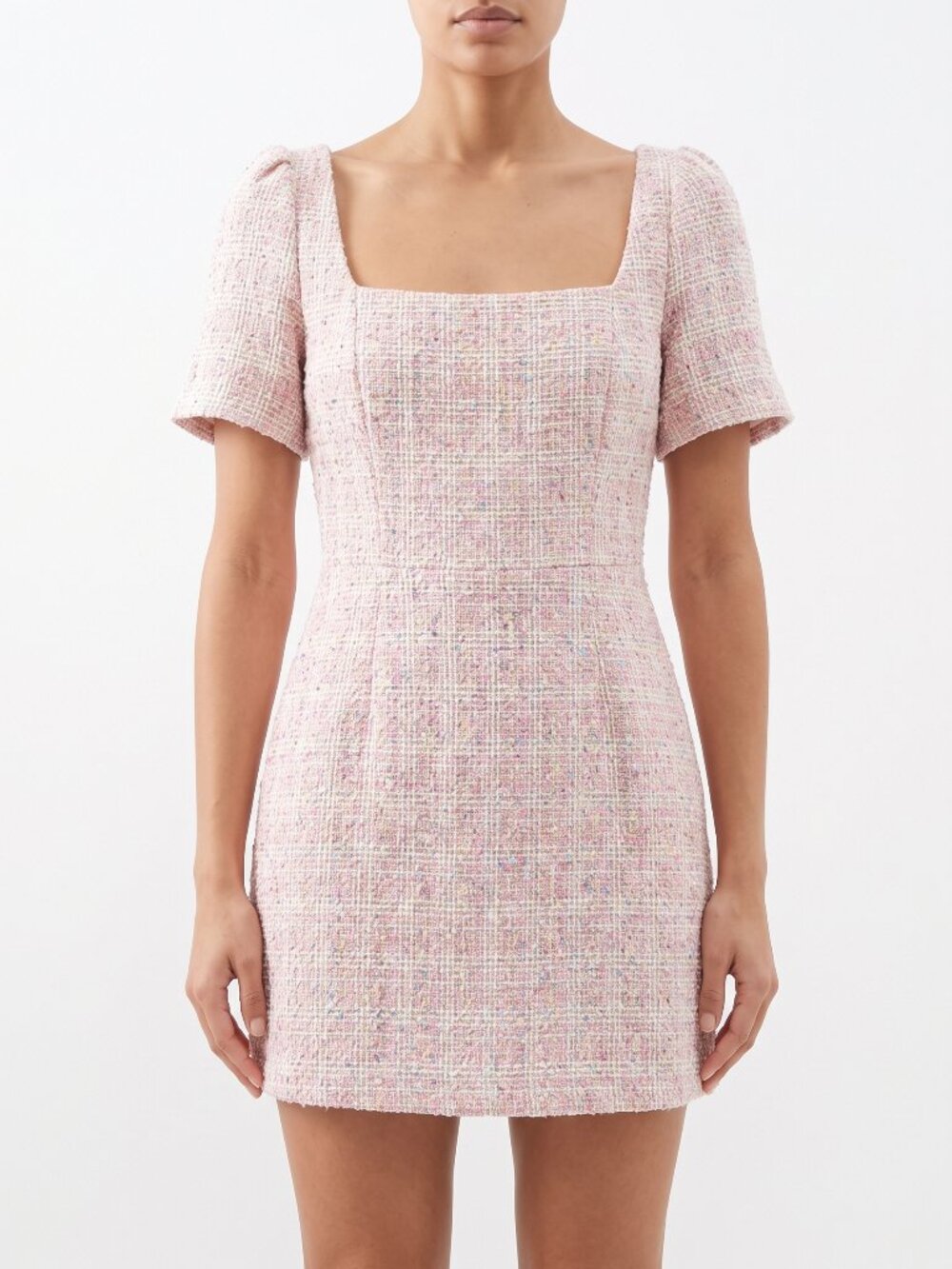 Storia Pink Tweed Square Neck Mini Dress